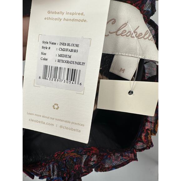 CLEOBELLA NWT Evereve Ines Bell Sleeve Ruffle Hem Blouse // M - Picture 13 of 15